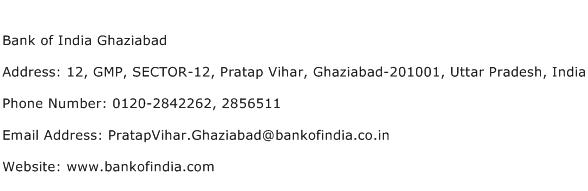 Bank of India Ghaziabad Address Contact Number