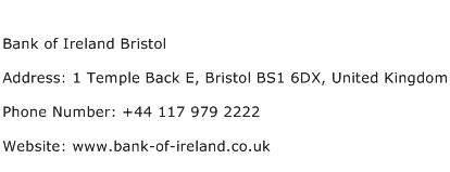 Bank of Ireland Bristol Address Contact Number