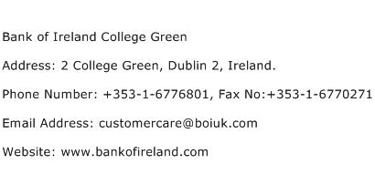 Bank of Ireland College Green Address Contact Number