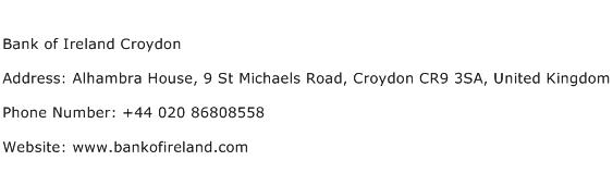 Bank of Ireland Croydon Address Contact Number