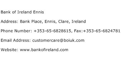 Bank of Ireland Ennis Address Contact Number
