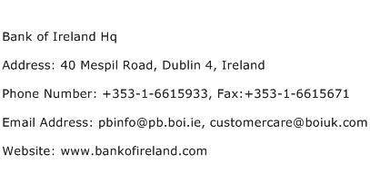 Bank of Ireland Hq Address Contact Number
