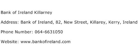 Bank of Ireland Killarney Address Contact Number