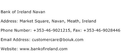 Bank of Ireland Navan Address Contact Number