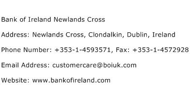 Bank of Ireland Newlands Cross Address Contact Number