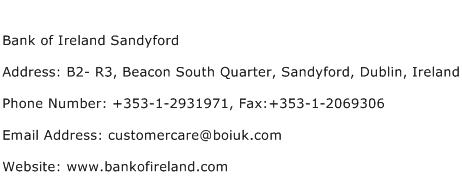 Bank of Ireland Sandyford Address Contact Number