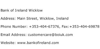 Bank of Ireland Wicklow Address Contact Number