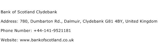 Bank of Scotland Clydebank Address Contact Number
