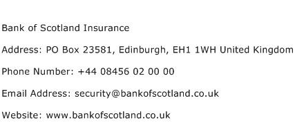 Bank of Scotland Insurance Address Contact Number