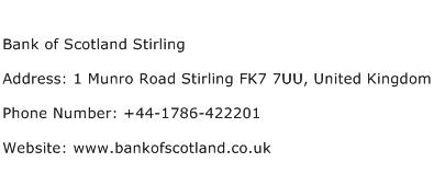 Bank of Scotland Stirling Address Contact Number