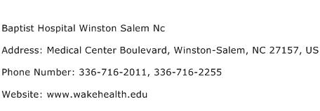 Baptist Hospital Winston Salem Nc Address Contact Number