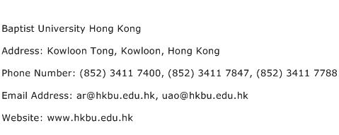 Baptist University Hong Kong Address Contact Number