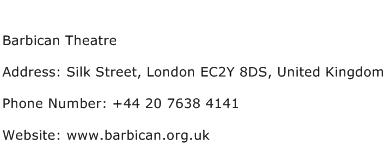 Barbican Theatre Address Contact Number