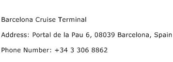 Barcelona Cruise Terminal Address Contact Number