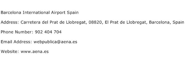 Barcelona International Airport Spain Address Contact Number