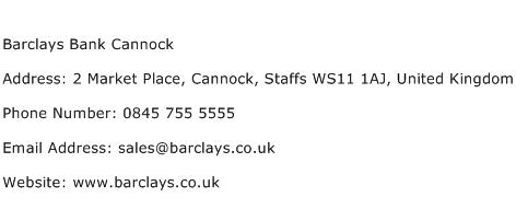 Barclays Bank Cannock Address Contact Number