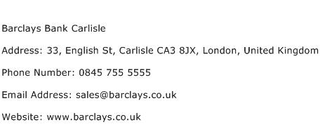Barclays Bank Carlisle Address Contact Number