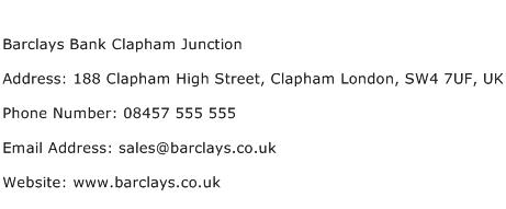 Barclays Bank Clapham Junction Address Contact Number