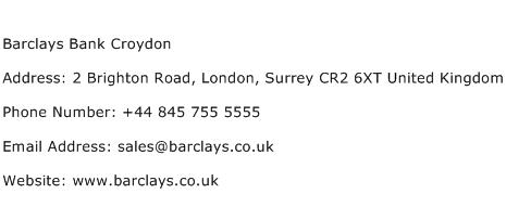 Barclays Bank Croydon Address Contact Number