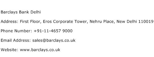 Barclays Bank Delhi Address Contact Number