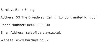 Barclays Bank Ealing Address Contact Number