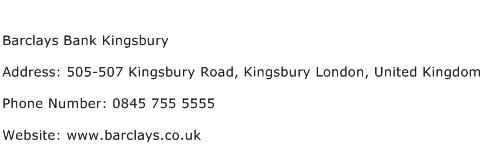 Barclays Bank Kingsbury Address Contact Number
