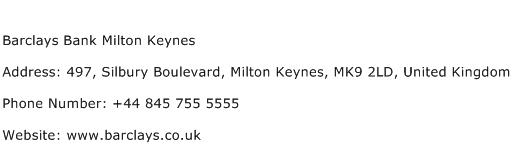 Barclays Bank Milton Keynes Address Contact Number