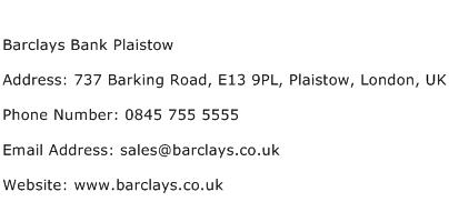 Barclays Bank Plaistow Address Contact Number