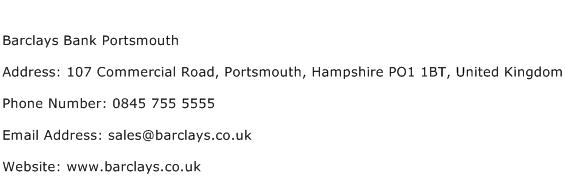 Barclays Bank Portsmouth Address Contact Number