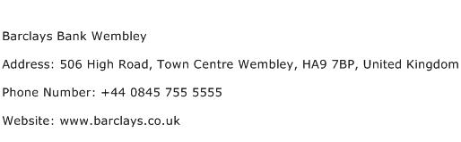 Barclays Bank Wembley Address Contact Number