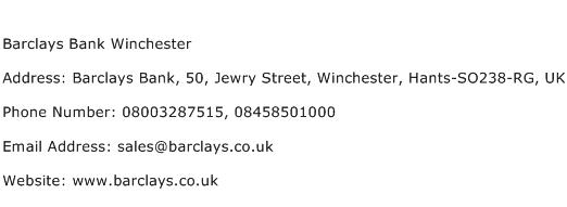 Barclays Bank Winchester Address Contact Number