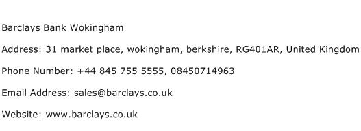 Barclays Bank Wokingham Address Contact Number