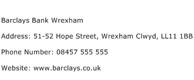 Barclays Bank Wrexham Address Contact Number