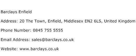 Barclays Enfield Address Contact Number