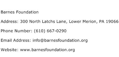 Barnes Foundation Address Contact Number