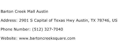 Barton Creek Mall Austin Address Contact Number