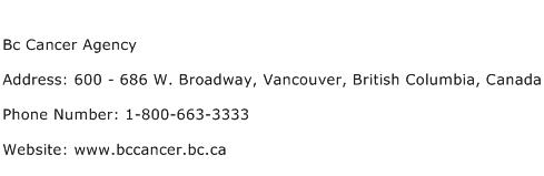 Bc Cancer Agency Address Contact Number