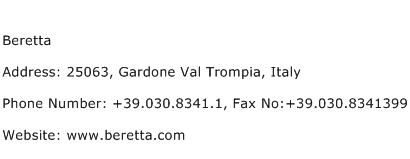 Beretta Address Contact Number