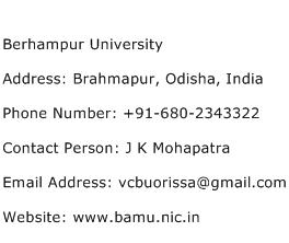 Berhampur University Address Contact Number