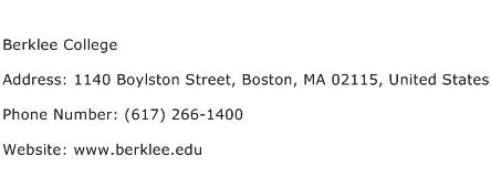 Berklee College Address Contact Number