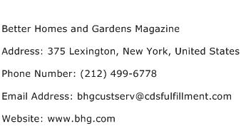 Better Homes and Gardens Magazine Address Contact Number