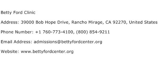 Betty Ford Clinic Address Contact Number
