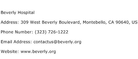 Beverly Hospital Address Contact Number
