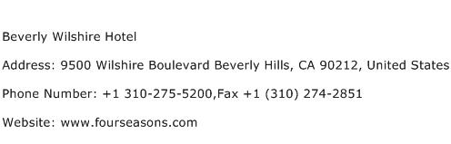 Beverly Wilshire Hotel Address Contact Number