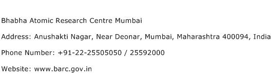 Bhabha Atomic Research Centre Mumbai Address Contact Number