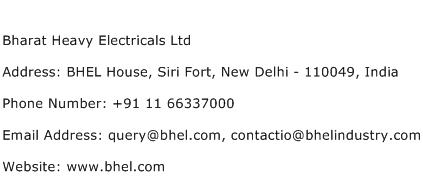 Bharat Heavy Electricals Ltd Address Contact Number