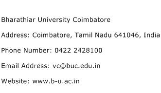 Bharathiar University Coimbatore Address Contact Number