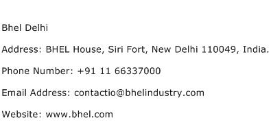 Bhel Delhi Address Contact Number