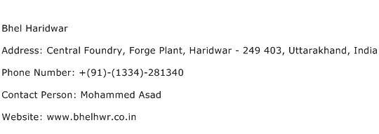 Bhel Haridwar Address Contact Number
