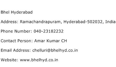 Bhel Hyderabad Address Contact Number